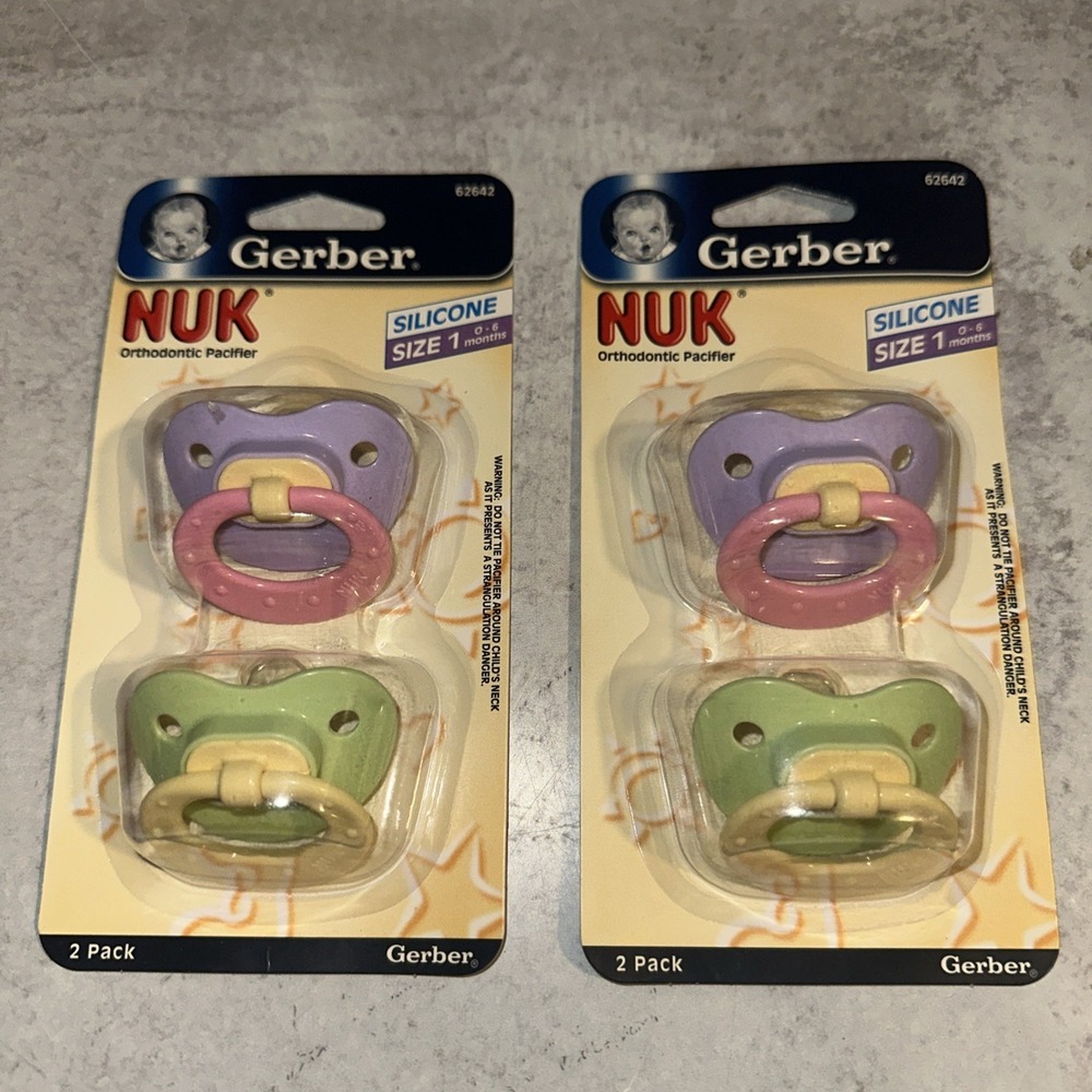 2 Sets Of 2 Gerber NUK Orthodonic Pacifier Size 1  0-6 Months Silicone Purple